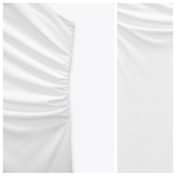 NWT. Zara White Knit Fabric Midi Dress with Asymmetric Neckline. Size XL - Picture 5 of 10